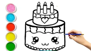 🎂🎉🎈How to draw a birthday cake/cake drawing and colouring step by step/Easy drawing for kids