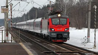 Поезда зимой на Рязанке. Перегон Пески - Голутвин Московской железной дороги. Январь 2023 года.