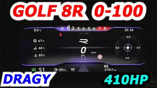 VW GOLF 8R 410HP Acceleration 0-100km/h Dragy GREGOR10 STAGE 1 CHIPTUNING Launch Control 2step