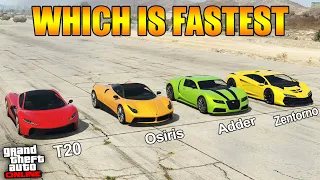 GTA 5 Online - T20 vs Adder vs Zentorno vs Osiris  (Which is Fastest Car)