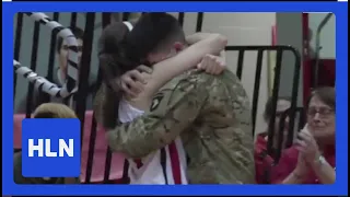 Military brother surprises sister at her last game!