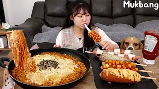 Mukbang | Corn cheese Buldak and Cheese Corn Dogs at home.