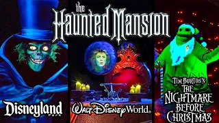 Haunted Mansion at Disneyland, Walt Disney World and Nightmare Before Christmas [4K POV]