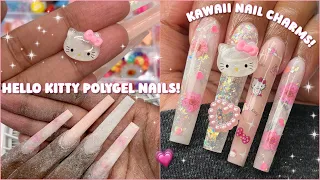 LONG HELLO KITTY POLYGEL NAILS! TRYING NEW POLYGELS IN A JAR | Kawaii Nail Tutorial