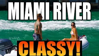 🔥 CLASSY LADY riding in the BOW!! | Miami River | @DroneViewHD [ Yachts & Girls]