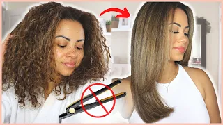 🚫NO FLAT IRON🚫 STRAIGHT HAIR ROUTINE | SALON BLOWOUT AT HOME | HOW TO BLOW DRY CURLY HAIR STRAIGHT |