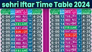 Ramzan Calendar 2024 | Sehri Iftar Time Table 2024 | रमज़ान कैलेंडर 2024