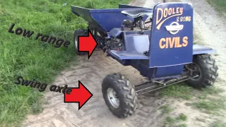 Home made dump truck gets low range box and swing axle