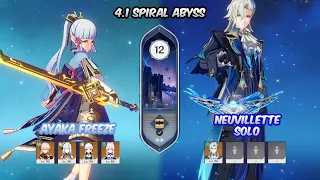 Ayaka Freeze Team & Neuvillette SOLO | NEW Spiral Abyss 4.1 Floor 12 9 Stars | Genshin Impact 4.1