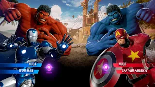 Red Hulk & IronMan Vs Blue Hulk & Captain America [Very Hard]AI Marvel