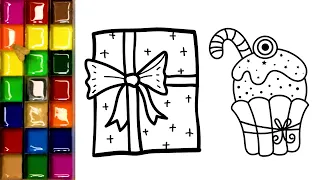 Gift Box and Cupcake | Easy Drawing and Watercolor Painting for kids | Colors for kids