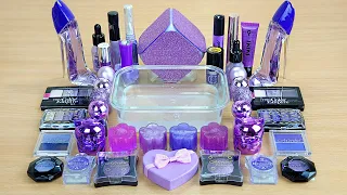 PURPLE SLIME Mixing makeup and glitter into Clear Slime Satisfying Slime Videos