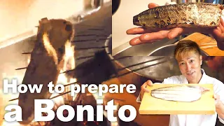 How to prepare a Bonito & Seared in a strawfire by Michelin Sushi Chef