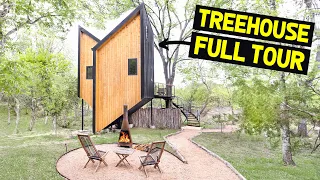 TOURING a UNIQUE BUTTERFLY-SHAPED MODERN TREEHOUSE w/ Indoor Hammock!