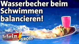 Vincent (12) vs. Olympiasieger: Wer schwimmt mehr Bahnen mit einem Wasserbecher? | Klein gegen Groß