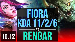 FIORA vs RENGAR (TOP) | 2 early solo kills, KDA 11/2/6, Godlike | KR Master | v10.12