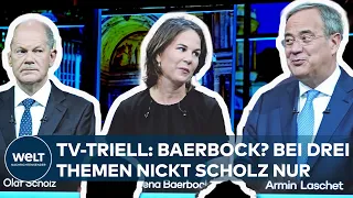 BUNDESTAGSWAHL 2021: TV-Triell - Als Baerbock auf Hochtouren fährt, nickt Scholz nur mit dem Kopf