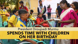 President Droupadi Murmu spends time with children on her birthday.