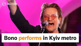 Bono performs 'freedom' concert in Kyiv metro