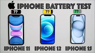 iPhone 11 vs iPhone 12 vs iPhone 15 BATTERY TEST!