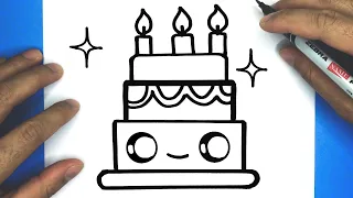 HOW TO DRAW A CUTE BIRTHDAY CAKE, EASY DRAWING, STEP BY STEP, DRAW CUTE THINGS/귀여운 생일 케이크를 그리는 방법