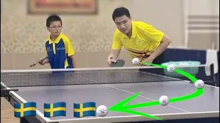 Ti Long instructs and corrects Forehand Pendulum serve errors for Swedish students