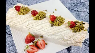Meringue Roulade with Whipped cream and Pistachios!(Gluten-Free)