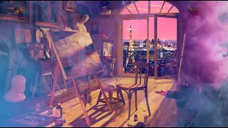 🇫🇷🎨Paris Art Studio ASMR Ambience {vintage French music upstairs in another room}