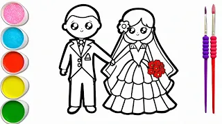 Cute Bride👰 and groom🤵 drawing, painting for kids and toddlers.