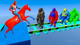 Red Spiderman Horse On Spiderman Grilla Color Bridge - Funny Animation