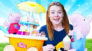 Irene und Peppa Wutz machen Eis und eröffnen ein Café. Spielzeug Videos. 2 Folgen am Stück