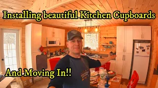 INSTALLING BEAUTIFUL KITCHEN CUPBOARDS & MOVING IN to my OFF-GRID CABIN IN THE CANADIAN NORTH