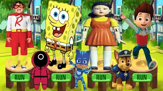 Tag with Ryan PJ Masks Catboy vs Spongebob: Sponge on the Run vs PAW Patrol Ryder Run vs Squid Game