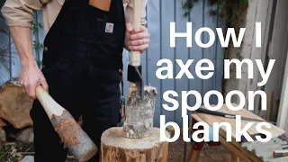 Axing eight greenwood spoon blanks in realtime | Spooncarving / carving axe process.