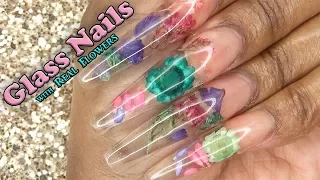 Acrylic Nails Tutorial - How To Encapsulated Nails - Clear Glass Nails - Flowers - with Nail Forms