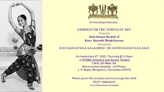 Bharatanatyam Recital By KUM.Unnathi Bhaktharam - Karnataka Kalashree Guru Sri. Sathyanarayana Raju