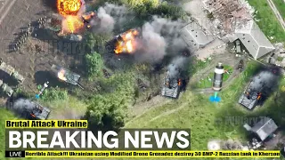 Horrible Attack!!! Ukrainian using Modified Drone Grenades destroy 30 BMP-2 Russian tank in Kherson