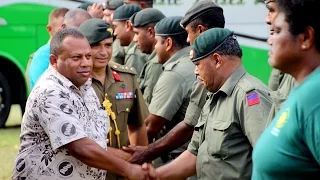 Fijian Minister Inia Seruiratu welcomes the Fiji Response Team to Vanuatu Assistance.