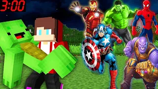 JJ Saving Mikey from Scary  SPIDERMAN IRON MAN, HULK THANOS in Minecraft Challenge Maizen Monsters