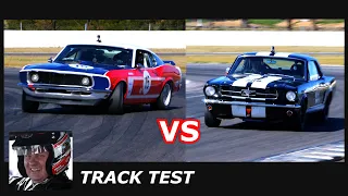 Ford Mustang Shootout! 1965 vs 1969 Mustang Historic racer track test and comparison.