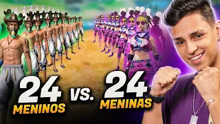 QUEM GANHOU?! 24 MENINOS vs 24 MENINAS NO FREE FIRE!!