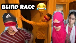 Blindfold race challenge😅kis ny jeeti aj ki race😂