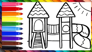 DRAWING AND COLORING A RAINBOW PLAYGROUND FOR KIDS,TODDLERS || DRAWINGS FOR KIDS