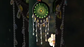 Introducing our exquisite Handmade Green Glass Bead Dream Catcher and Sun Catcher Hybrid!