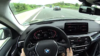 2021 BMW 540i - fast driving on the German Autobahn together with Porsche Cayman S | POV