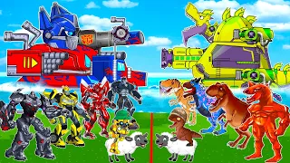 TRANSFORMERS 2D Vs. GODZILLA TANK: Robot Car JCB TOY Optimus HELICOPTER & Dinosaurs #трансформеры