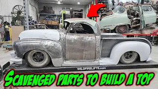 Recycling parts to build a top for our GMC roadster pickup.