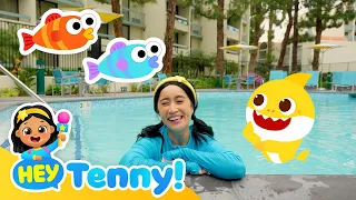 Swimming Pool Playtime with Baby Shark and Tenny | Educational Videos for Kids | Hey Tenny!