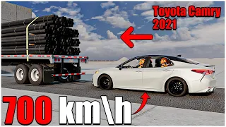 Toyota Camry 2021 VS Trailer (110) | Car Body Testing | beamng drive crashes | car torture