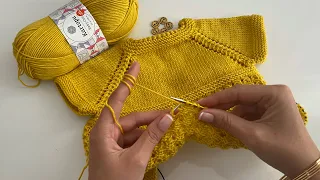 1 YUMAKTAN ÇOK KOLAY 1 YAŞ YAKADAN BAŞLAMA BEBEK YELEĞİ⭐️Beautiful knitting pattern for baby sweater